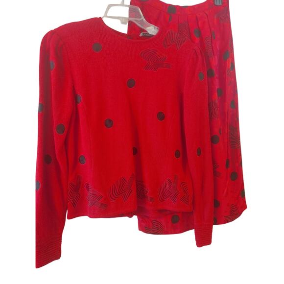 Anne Crimmins for Umi Collections Vintage 2 Pc Set Skirt Silk Sz 12 Red Black - Picture 1 of 9